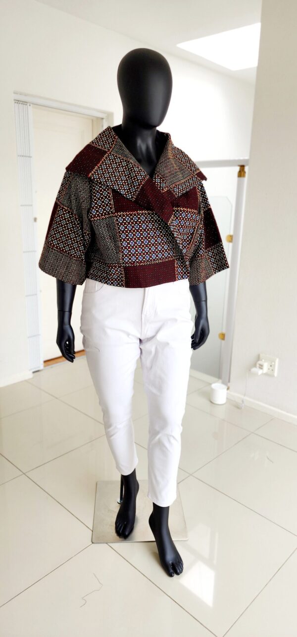 Viva Edit – Brown Geometry Cropped Kimono Jacket