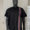 Imisi Shirt – Black Linen with Aso Oke Trim