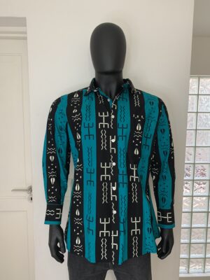 Bogolan Lines Shirt – Blue/Black Edition